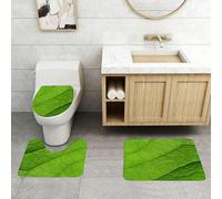 QRFASFZO Set Tappeti Bagno 3 Pezzi in Microfibra, Tappeti Assorbente Antiscivolo,La stretta vicinanza delle intricate venature delle foglie verdi mostra il delicato disegno del,Tappetini Doccia