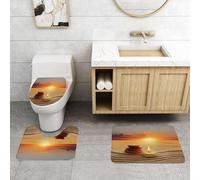 QRFASFZO Set Tappeti Bagno 3 Pezzi in Microfibra, Tappeti Assorbente Antiscivolo,La tranquillità del tramonto, una candela e una pietra accatastate sul terreno sabbioso sotto i,Tappetini Doccia