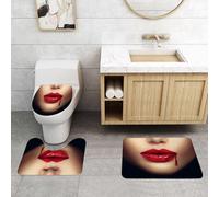 QRFASFZO Set Tappeti Bagno 3 Pezzi in Microfibra, Tappeti Assorbente Antiscivolo,Labbra di donna vampiro sexy con sangue che gocciola, primo piano glamour di Halloween,Tappetini Doccia