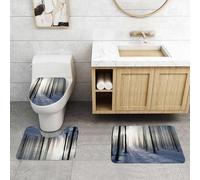 QRFASFZO Set Tappeti Bagno 3 Pezzi in Microfibra, Tappeti Assorbente Antiscivolo,L'affascinante foresta in inverno, il sole splende da terra dalla neve, proiettando lunghe ombr,Tappetini Doccia