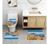 QRFASFZO Set Tappeti Bagno 3 Pezzi in Microfibra, Tappeti Assorbente Antiscivolo,L'affascinante paesaggio di Napoli, gli edifici storici e il porto trafficato,Tappetini Doccia