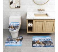 QRFASFZO Set Tappeti Bagno 3 Pezzi in Microfibra, Tappeti Assorbente Antiscivolo,Lago di Bled con la chiesa dell'Assunzione di Maria sulla piccola isola; Bled Slovenia Europa.,Tappetini Doccia