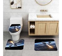 QRFASFZO Set Tappeti Bagno 3 Pezzi in Microfibra, Tappeti Assorbente Antiscivolo,Le astronavi volano sulla terra, i veicoli ferroviari bruciano propulsione sul nostro pianeta e,Tappetini Doccia