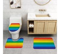 QRFASFZO Set Tappeti Bagno 3 Pezzi in Microfibra, Tappeti Assorbente Antiscivolo,Le iconiche strisce arcobaleno, sequenze ordinate di colori arcobaleno dal rosso al viola, prod,Tappetini Doccia