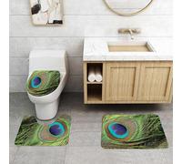 QRFASFZO Set Tappeti Bagno 3 Pezzi in Microfibra, Tappeti Assorbente Antiscivolo,Le piume del pavone, le sue piume blu, verdi e marroni, mettono in mostra i loro occhi intricat,Tappetini Doccia