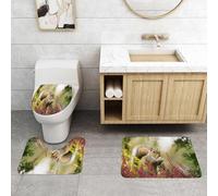 QRFASFZO Set Tappeti Bagno 3 Pezzi in Microfibra, Tappeti Assorbente Antiscivolo,Lo scoiattolo si gode il cibo in un ambiente fiorito, lo scoiattolo ha la coda e le fog,Tappetini Doccia