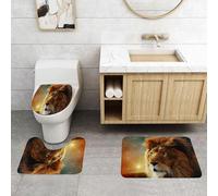 QRFASFZO Set Tappeti Bagno 3 Pezzi in Microfibra, Tappeti Assorbente Antiscivolo,Lo sguardo del leone nell'abisso stellato,Tappetini Doccia