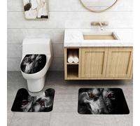 QRFASFZO Set Tappeti Bagno 3 Pezzi in Microfibra, Tappeti Assorbente Antiscivolo,Lo sguardo sinistro di un cane dagli occhi rossi fiammeggianti avvolti nell'oscurità, che susci,Tappetini Doccia