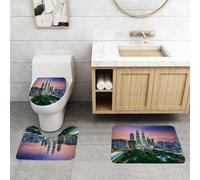 QRFASFZO Set Tappeti Bagno 3 Pezzi in Microfibra, Tappeti Assorbente Antiscivolo,Lo skyline di Kuala Lumpur, le torri gemelle iconiche dominano lo skyline della città,Tappetini Doccia