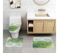 QRFASFZO Set Tappeti Bagno 3 Pezzi in Microfibra, Tappeti Assorbente Antiscivolo,Lo stile iconico di, un paesaggio verde lussureggiante con nuvole vibranti,Tappetini Doccia