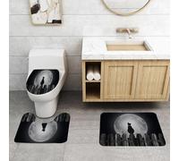 QRFASFZO Set Tappeti Bagno 3 Pezzi in Microfibra, Tappeti Assorbente Antiscivolo,Luna, Silhouette di un gatto che mi guarda con la luna piena,Tappetini Doccia