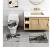 QRFASFZO Set Tappeti Bagno 3 Pezzi in Microfibra, Tappeti Assorbente Antiscivolo,Madre lontra di mare con il suo cucciolo appena nato.,Tappetini Doccia