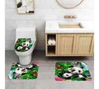 QRFASFZO Set Tappeti Bagno 3 Pezzi in Microfibra, Tappeti Assorbente Antiscivolo,Mamma Panda e il suo cucciolo si coccolano e mangiano bambù al mattino in uno zoo in Francia,Tappetini Doccia