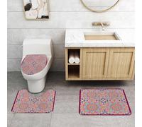 QRFASFZO Set Tappeti Bagno 3 Pezzi in Microfibra, Tappeti Assorbente Antiscivolo,Mandala viola, stile hippy arabesco Autentico orientale nei toni vivaci marocchini Ar,Tappetini Doccia