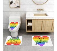 QRFASFZO Set Tappeti Bagno 3 Pezzi in Microfibra, Tappeti Assorbente Antiscivolo,Manifestazioni di orgoglio, sta gay e lesbica LGBT, amore e San Valentino,Tappetini Doccia
