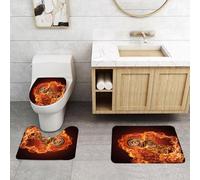 QRFASFZO Set Tappeti Bagno 3 Pezzi in Microfibra, Tappeti Assorbente Antiscivolo,Manly Set, Chopper Bike sfonda il fuoco Moto-Moto-Sport pericoloso,Tappetini Doccia