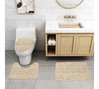 QRFASFZO Set Tappeti Bagno 3 Pezzi in Microfibra, Tappeti Assorbente Antiscivolo,Manoscritto melodico di ispirazione vintage con note musicali intrecciate e scrittura,Tappetini Doccia