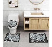 QRFASFZO Set Tappeti Bagno 3 Pezzi in Microfibra, Tappeti Assorbente Antiscivolo,Mappa degli Stati Uniti, città americane, stile calligrafico, geografia della città, stampa art,Tappetini Doccia