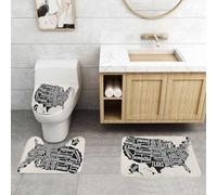 QRFASFZO Set Tappeti Bagno 3 Pezzi in Microfibra, Tappeti Assorbente Antiscivolo,Mappa degli Stati Uniti, mappa semplificata in bianco e nero che evidenzia i confini e i nomi d,Tappetini Doccia