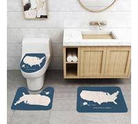 QRFASFZO Set Tappeti Bagno 3 Pezzi in Microfibra, Tappeti Assorbente Antiscivolo,MAPPA DEGLI USA CON I NOMI DEI PAESI MAPPA DEGLI STATI UNITI D'AMERICA MAPPA DEGLI USA piatta,Tappetini Doccia