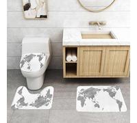 QRFASFZO Set Tappeti Bagno 3 Pezzi in Microfibra, Tappeti Assorbente Antiscivolo,Mappa del mondo in stile schizzo, mappa del mondo disegnata in nero, cattura l' del continente,Tappetini Doccia