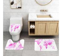 QRFASFZO Set Tappeti Bagno 3 Pezzi in Microfibra, Tappeti Assorbente Antiscivolo,Mappa del mondo rosa pallido e carina Continenti Isola Terra Pacifico Atlante Europa America Af,Tappetini Doccia