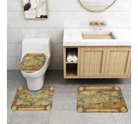 QRFASFZO Set Tappeti Bagno 3 Pezzi in Microfibra, Tappeti Assorbente Antiscivolo,Mappa del mondo, vecchia lettera antica, riproduzione vintage di segni, stampa dell'atlante,Tappetini Doccia