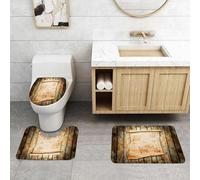 QRFASFZO Set Tappeti Bagno 3 Pezzi in Microfibra, Tappeti Assorbente Antiscivolo,Mappa dell'isola, mappa del tesoro su legno rustico X segna il punto di oro Nau,Tappetini Doccia