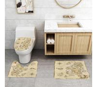 QRFASFZO Set Tappeti Bagno 3 Pezzi in Microfibra, Tappeti Assorbente Antiscivolo,Mappa disegnata a mano di Pirate, Treasure Island Sea Adventure,Tappetini Doccia