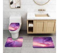 QRFASFZO Set Tappeti Bagno 3 Pezzi in Microfibra, Tappeti Assorbente Antiscivolo,Mare, colori al tramonto - Cielo pieno, tramonto Vista del cielo rosa che colora il cielo, roma,Tappetini Doccia