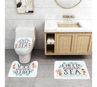 QRFASFZO Set Tappeti Bagno 3 Pezzi in Microfibra, Tappeti Assorbente Antiscivolo,mare ho bisogno di vitamine citazione ispiratrice mare disegnata a mano,Tappetini Doccia