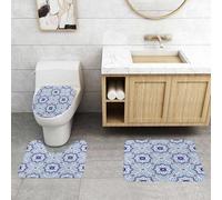 QRFASFZO Set Tappeti Bagno 3 Pezzi in Microfibra, Tappeti Assorbente Antiscivolo,Marocchino, piastrelle classiche in stile portoghese marocchino, ornamenti, edifici storici isl,Tappetini Doccia