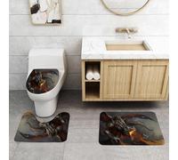 QRFASFZO Set Tappeti Bagno 3 Pezzi in Microfibra, Tappeti Assorbente Antiscivolo,Medioevo, Scena fantasy Cavaliere impavido che combatte contro i draghi Arte mitologica, Dimgre,Tappetini Doccia