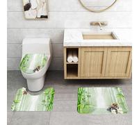 QRFASFZO Set Tappeti Bagno 3 Pezzi in Microfibra, Tappeti Assorbente Antiscivolo,Meditazione moderna in bambù verde 3D con riflesso di pietra zen nella scena dell'acqua,Tappetini Doccia