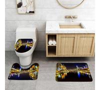 QRFASFZO Set Tappeti Bagno 3 Pezzi in Microfibra, Tappeti Assorbente Antiscivolo,Melbourne di notte guardando verso il fiume Yarra,Tappetini Doccia