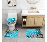 QRFASFZO Set Tappeti Bagno 3 Pezzi in Microfibra, Tappeti Assorbente Antiscivolo,Meraviglioso e bellissimo mondo sottomarino con coralli e pesci tropicali.,Tappetini Doccia