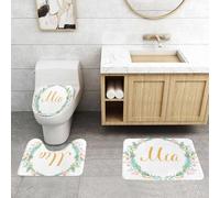 QRFASFZO Set Tappeti Bagno 3 Pezzi in Microfibra, Tappeti Assorbente Antiscivolo,Mia, cornice con motivo a fiori e felci con scrittura calligrafica, alfabeto corsivo,Tappetini Doccia