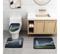 QRFASFZO Set Tappeti Bagno 3 Pezzi in Microfibra, Tappeti Assorbente Antiscivolo,Misterioso UFO, un UFO che emette una vista sotto l'enorme chiaro di luna, con fitte foreste in,Tappetini Doccia