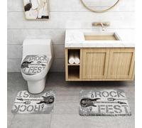 QRFASFZO Set Tappeti Bagno 3 Pezzi in Microfibra, Tappeti Assorbente Antiscivolo,Modello di design per festival rock con microfono per chitarra,Tappetini Doccia