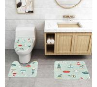 QRFASFZO Set Tappeti Bagno 3 Pezzi in Microfibra, Tappeti Assorbente Antiscivolo,Modello marino astratto vettoriale senza soluzione di continuità con imbarcazioni, fari, gabbia,Tappetini Doccia