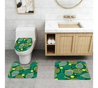 QRFASFZO Set Tappeti Bagno 3 Pezzi in Microfibra, Tappeti Assorbente Antiscivolo,Modello senza cuciture con racchette e palline da tennis. Illustrazione vettoriale.,Tappetini Doccia