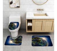 QRFASFZO Set Tappeti Bagno 3 Pezzi in Microfibra, Tappeti Assorbente Antiscivolo,Mondo, globo vivente nello spazio, coperto da una rete luminosa e aperta,Tappetini Doccia
