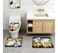 QRFASFZO Set Tappeti Bagno 3 Pezzi in Microfibra, Tappeti Assorbente Antiscivolo,Mondo, Mondo Cartografia Globale Globalizzazione Terra Internazionale Concetto New York City De,Tappetini Doccia