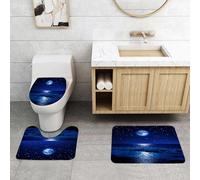 QRFASFZO Set Tappeti Bagno 3 Pezzi in Microfibra, Tappeti Assorbente Antiscivolo,Moonlight Beach, Spiaggia con stelle sotto la luna - Tutto il cielo, Superluna sulle stelle sul,Tappetini Doccia
