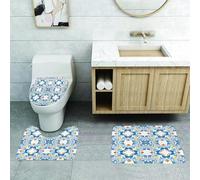 QRFASFZO Set Tappeti Bagno 3 Pezzi in Microfibra, Tappeti Assorbente Antiscivolo,Mosaico tradizionale tunisino con influenza spagnola Opera d'arte Azulojo ispirata a un arabesc,Tappetini Doccia