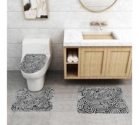 QRFASFZO Set Tappeti Bagno 3 Pezzi in Microfibra, Tappeti Assorbente Antiscivolo,Motivo geometrico universale a strisce e pois senza soluzione di continuità. Linee ondulate ast,Tappetini Doccia