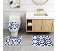 QRFASFZO Set Tappeti Bagno 3 Pezzi in Microfibra, Tappeti Assorbente Antiscivolo,Motivo in vetro Lucky Blue. Sfondo senza soluzione di continuità con occhi greci.,Tappetini Doccia