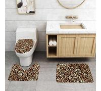 QRFASFZO Set Tappeti Bagno 3 Pezzi in Microfibra, Tappeti Assorbente Antiscivolo,Motivo leopardato, motivo giaguaro, pelliccia di animale,Tappetini Doccia