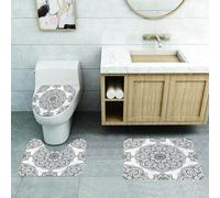 QRFASFZO Set Tappeti Bagno 3 Pezzi in Microfibra, Tappeti Assorbente Antiscivolo,motivo ornato di mandala con forma simmetrica e piastrelle con immagini arabe persiane,Tappetini Doccia