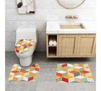 QRFASFZO Set Tappeti Bagno 3 Pezzi in Microfibra, Tappeti Assorbente Antiscivolo,Motivo patchwork senza soluzione di continuità. Stelle luminose di toppe colorate. Design trapu,Tappetini Doccia